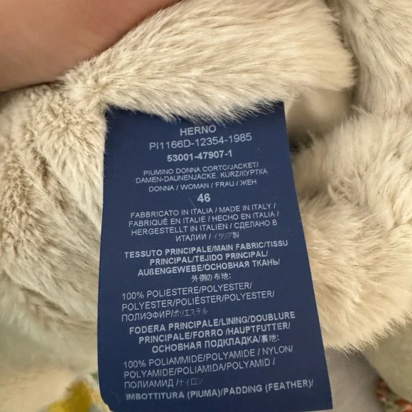 Herno Beige Cream Faux Fur Teddy Down Lady Cape Jacket Size 46 US 10 - Picture 4 of 6